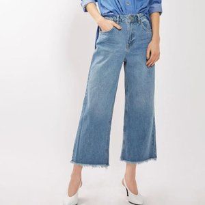 Topshop Moto Mid Blue Cropped Wide Leg Jeans Size 28
